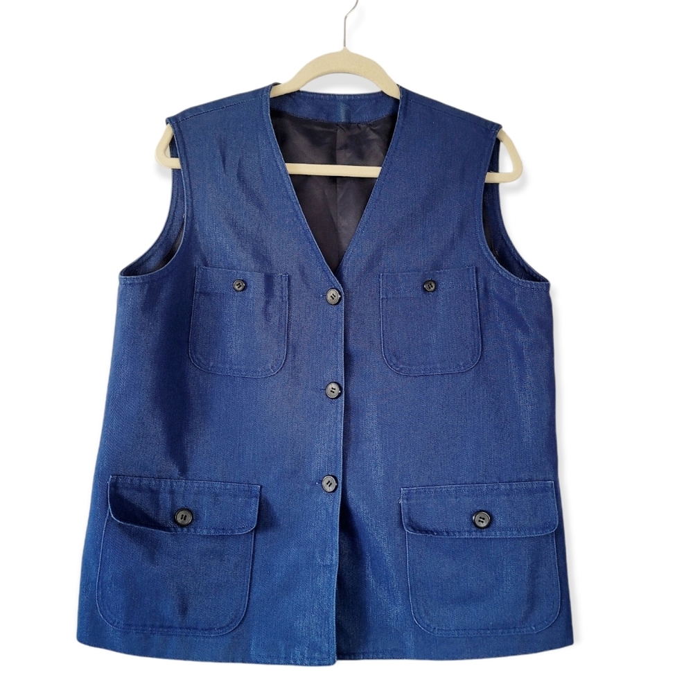 VINTAGE 90s Handmade Denim Corduroy Jean Vest w/4 Button Pockets